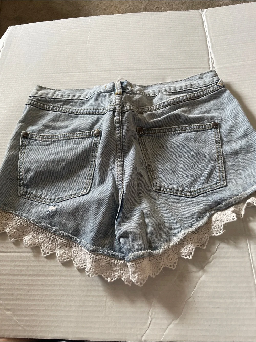 Free People Jean Shorts with lace hemmings